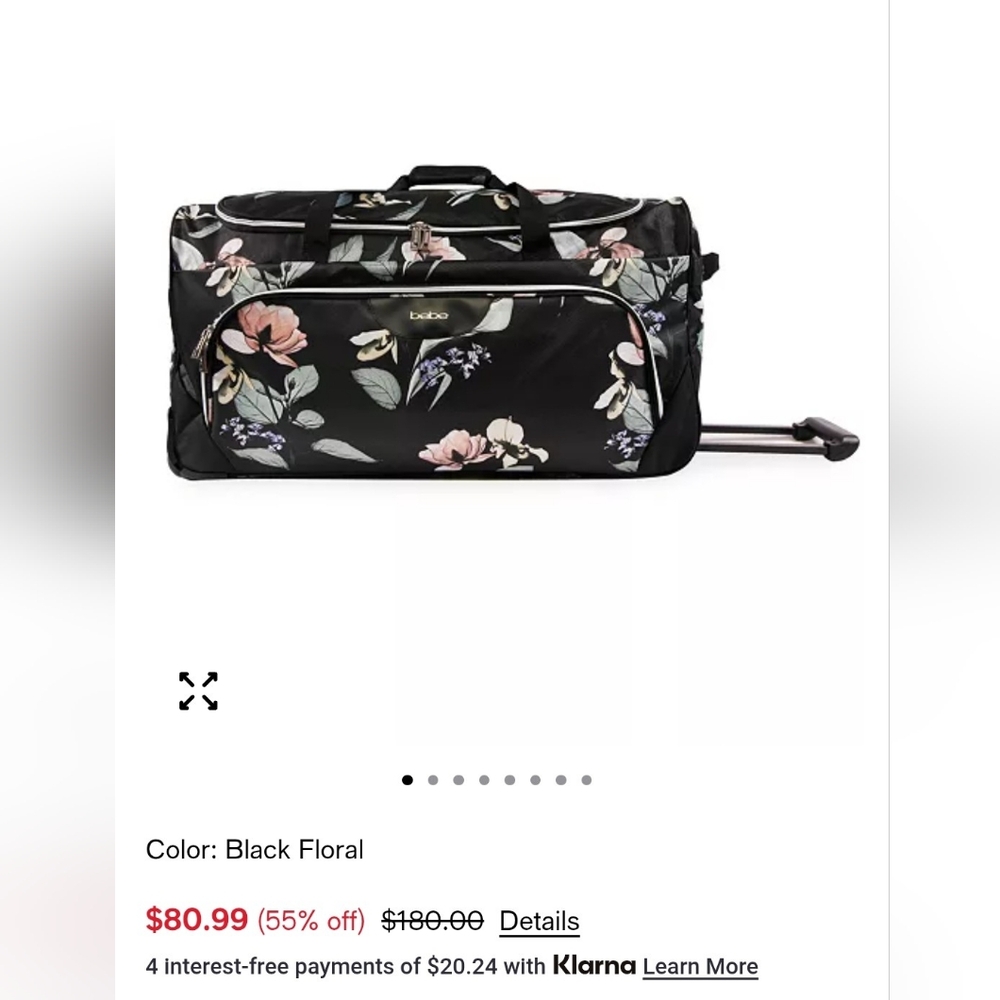 Bebe Black Floral Rolling Duffel
